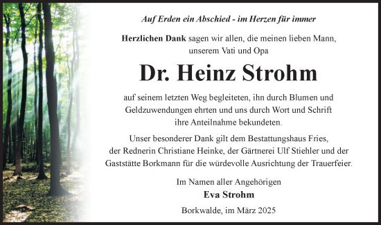 Traueranzeige von Heinz Strohm von Märkische Oderzeitung