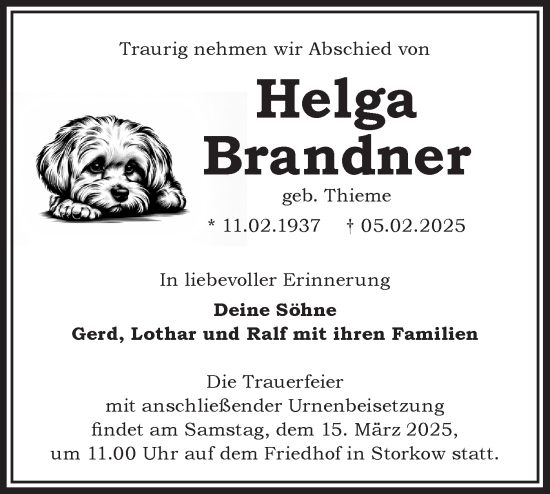 Traueranzeige von Helga Brandner von Märkische Oderzeitung