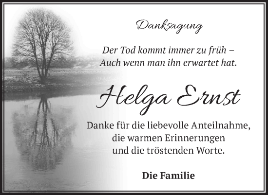 Traueranzeige von Helga Ernst von Märkische Oderzeitung