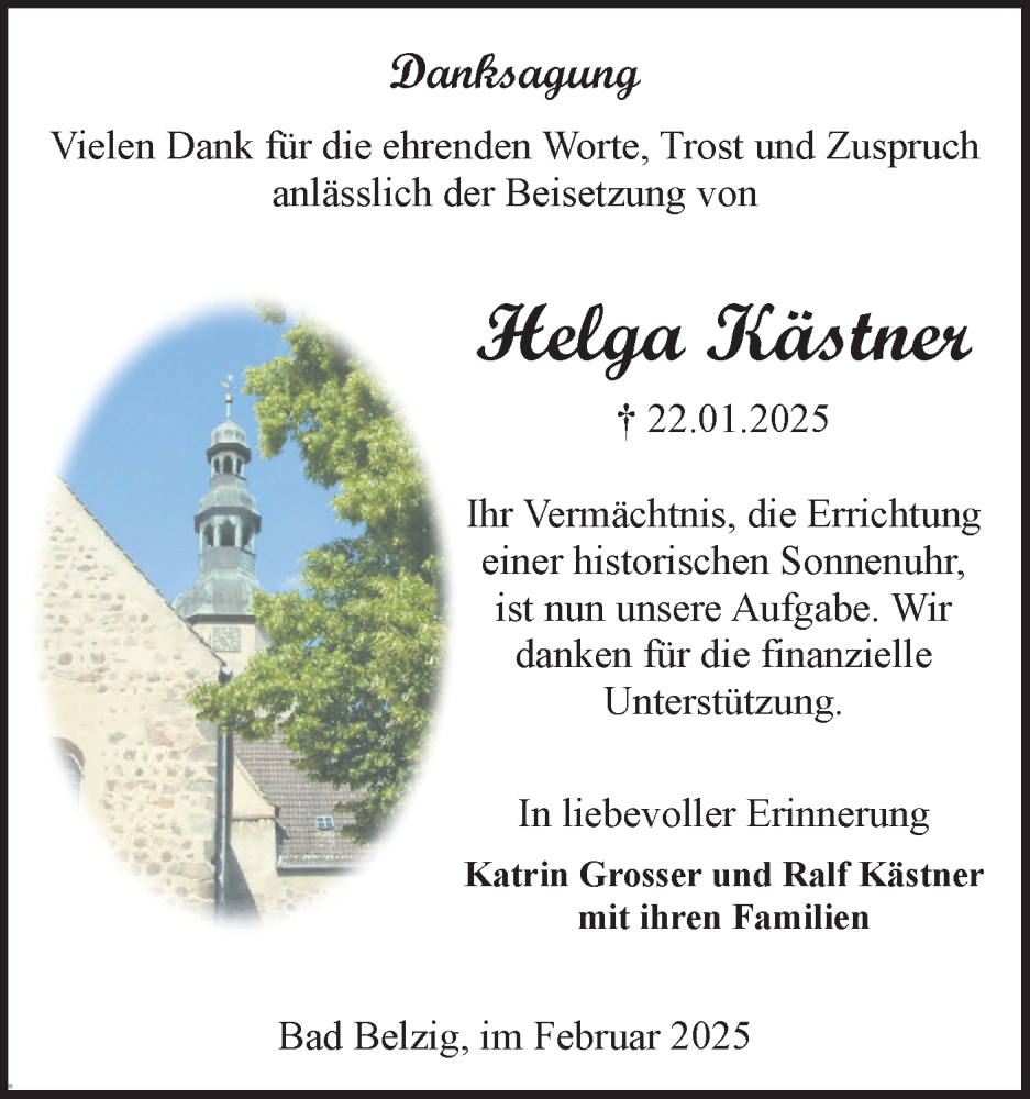  Traueranzeige für Helga Kästner vom 08.03.2025 aus Märkische Oderzeitung