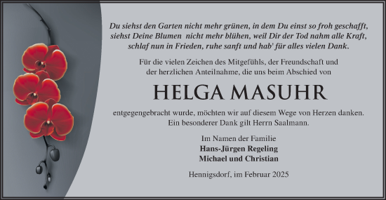 Traueranzeige von Helga Masuhr von Märkische Oderzeitung