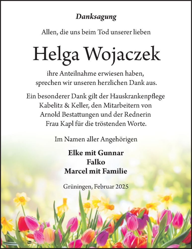  Traueranzeige für Helga Wojaczek vom 08.03.2025 aus Märkische Oderzeitung