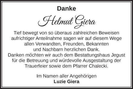 Traueranzeige von Helmut Giera von Märkische Oderzeitung