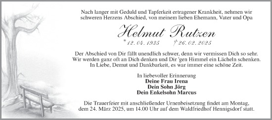 Traueranzeige von Helmut Rutzen von Märkische Oderzeitung