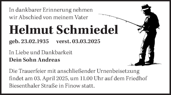 Traueranzeige von Helmut Schmiedel von Märkische Oderzeitung