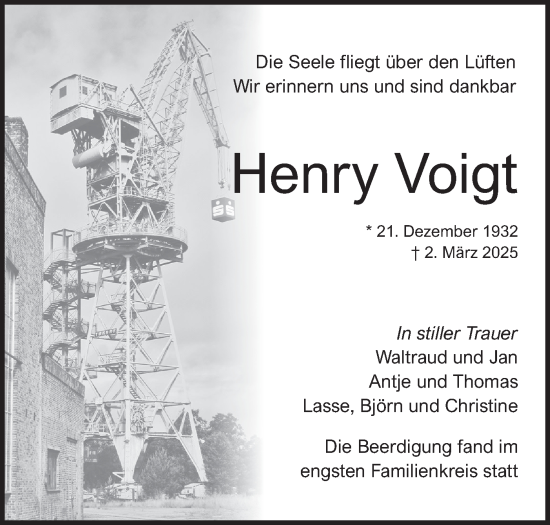 Traueranzeige von Henry Voigt von Märkische Oderzeitung