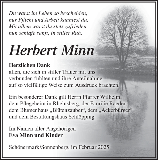 Traueranzeige von Herbert Minn von Märkische Oderzeitung