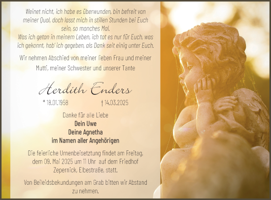 Traueranzeige von Herdith Enders von Märkische Oderzeitung