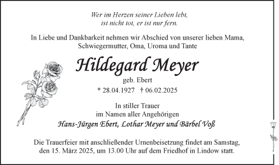 Traueranzeige von Hildegard Meyer von Märkische Oderzeitung