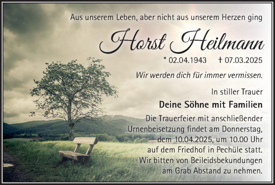 Traueranzeige von Horst Heilmann von Märkische Oderzeitung