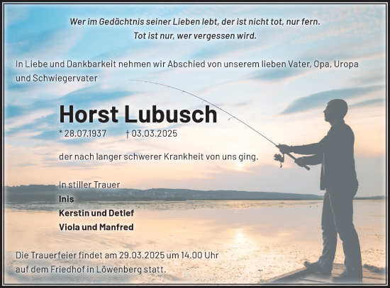 Traueranzeige von Horst Lubusch von Märkische Oderzeitung