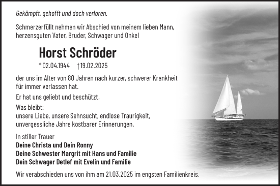 Traueranzeige von Horst Schröder von Märkische Oderzeitung