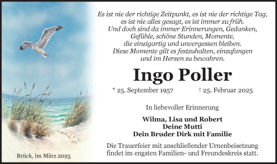 Traueranzeige von Ingo Poller von Märkische Oderzeitung