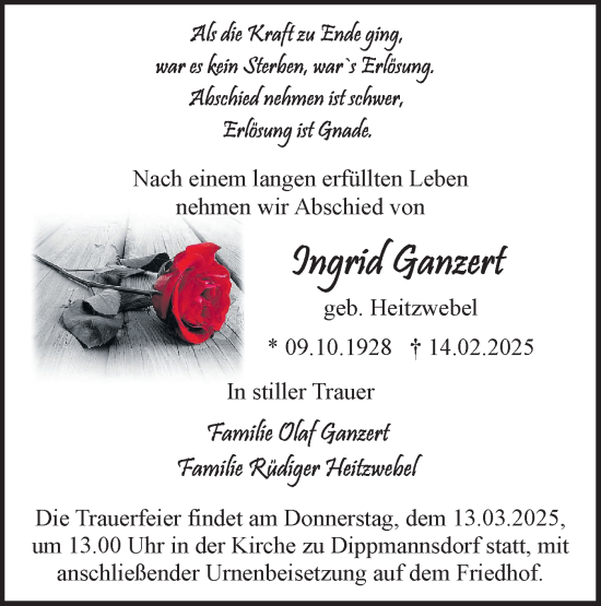 Traueranzeige von Ingrid Ganzert von Märkische Oderzeitung