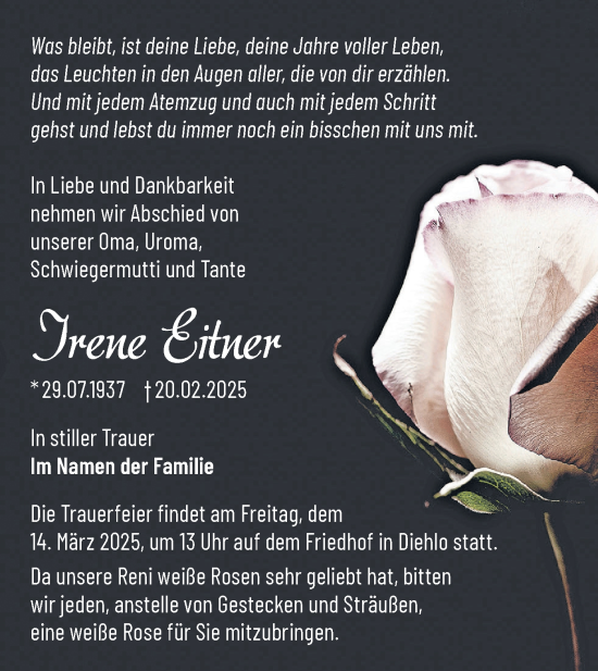 Traueranzeige von Irene Eitner von Märkische Oderzeitung