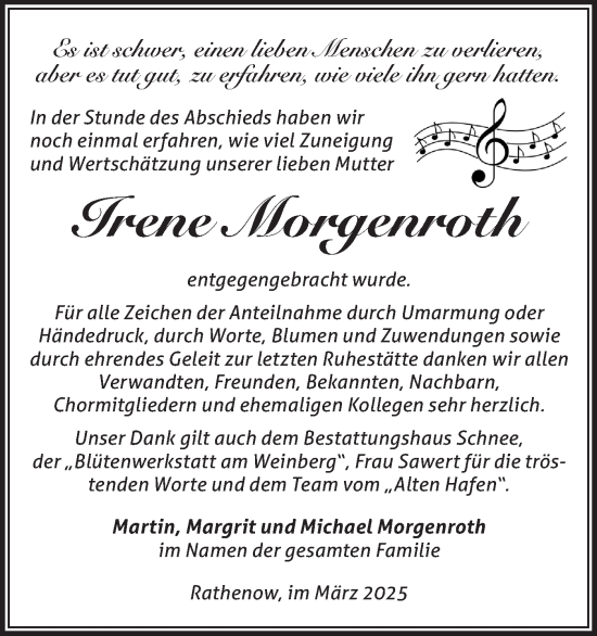 Traueranzeige von Irene Morgenroth von Märkische Oderzeitung