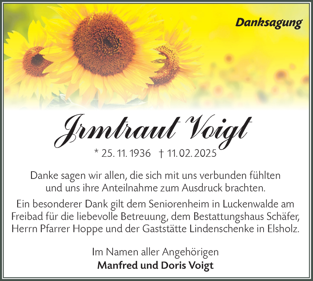  Traueranzeige für Irmtraut Voigt vom 22.03.2025 aus Märkische Oderzeitung