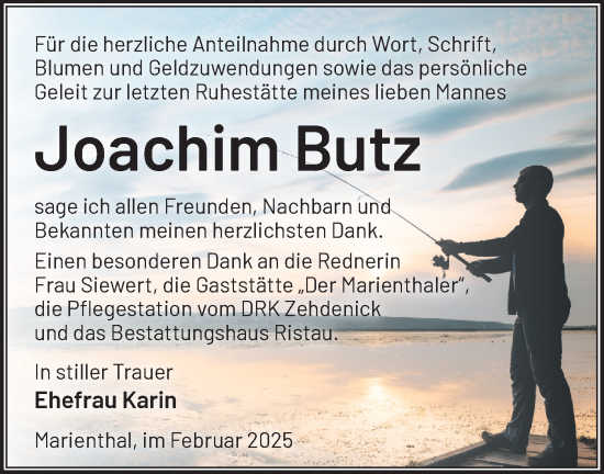 Traueranzeige von Joachim Butz von Märkische Oderzeitung