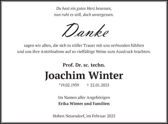 Traueranzeige von Joachim Winter von Märkische Oderzeitung