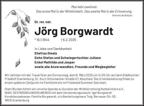 Traueranzeige von Jörg Borgwardt von Märkische Oderzeitung