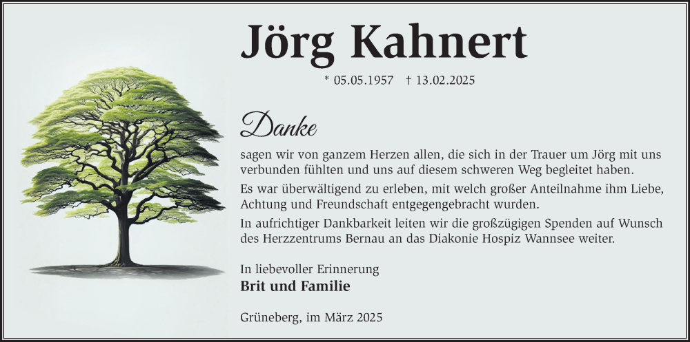  Traueranzeige für Jörg Kahnert vom 22.03.2025 aus Märkische Oderzeitung