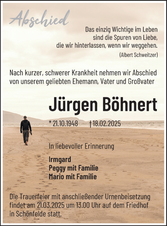 Traueranzeige von Jürgen Böhnert von Märkische Oderzeitung