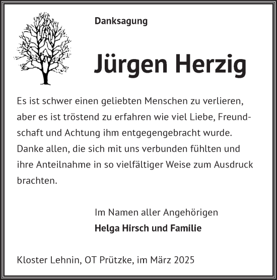 Traueranzeige von Jürgen Herzig von Märkische Oderzeitung