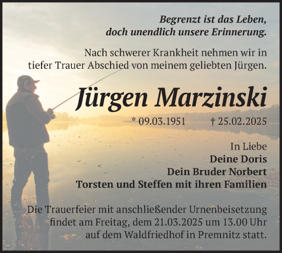 Traueranzeige von Jürgen Marzinski von Märkische Oderzeitung