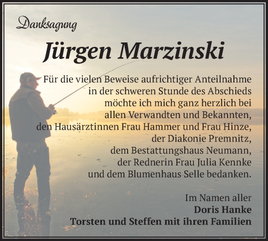 Traueranzeige von Jürgen Marzinski von Märkische Oderzeitung