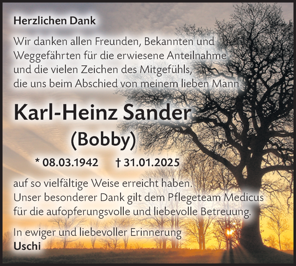  Traueranzeige für Karl-Heinz Sander vom 01.03.2025 aus Märkische Oderzeitung