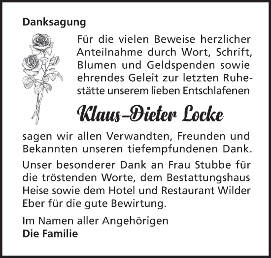 Traueranzeige von Klaus-Dieter Locke von Märkische Oderzeitung