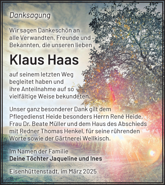 Traueranzeige von Klaus Haas von Märkische Oderzeitung