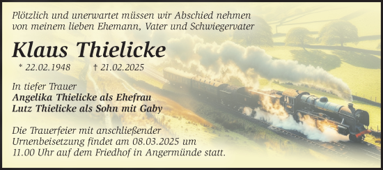 Traueranzeige von Klaus Thielicke von Märkische Oderzeitung