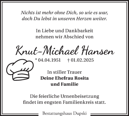 Traueranzeige von Knut-Michael Hansen von Märkische Oderzeitung