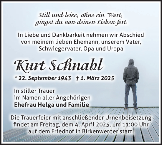 Traueranzeige von Kurt Schnabl von Märkische Oderzeitung