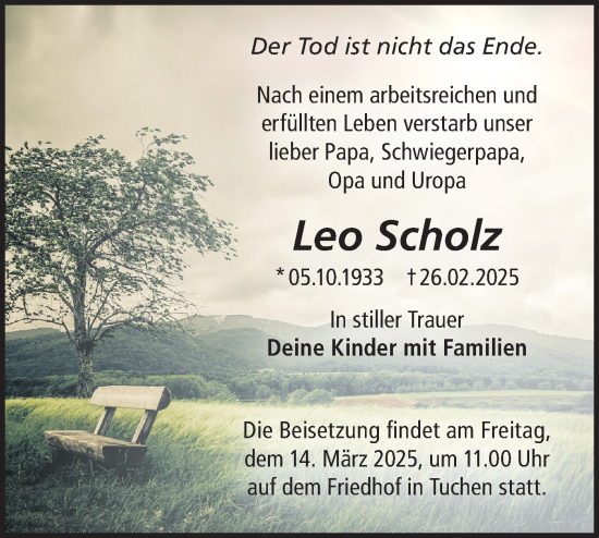 Traueranzeige von Leo Scholz von Märkische Oderzeitung