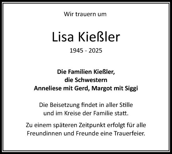 Traueranzeige von Lisa Kießler von Märkische Oderzeitung
