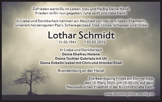 Traueranzeige von Lothar Schmidt von Märkische Oderzeitung