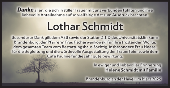 Traueranzeige von Lothar Schmidt von Märkische Oderzeitung