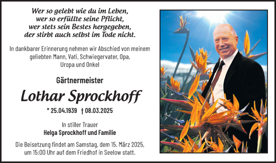 Traueranzeige von Lothar Sprockhoff von Märkische Oderzeitung