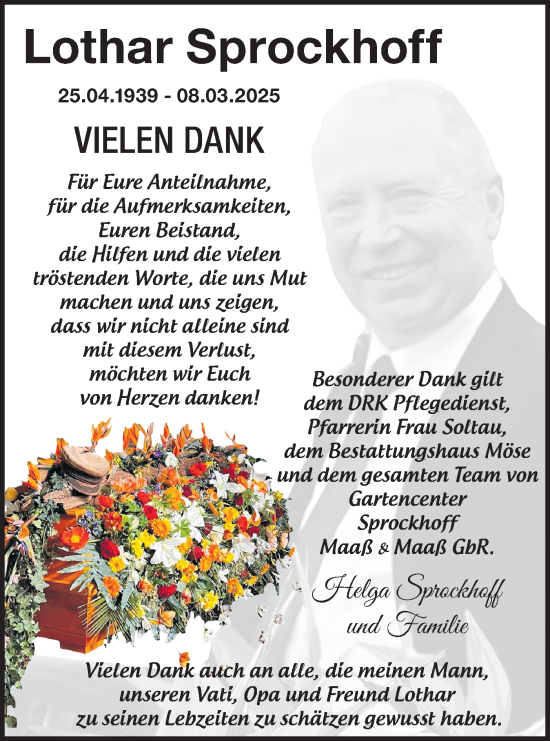 Traueranzeige von Lothar Sprockhoff von Märkische Oderzeitung