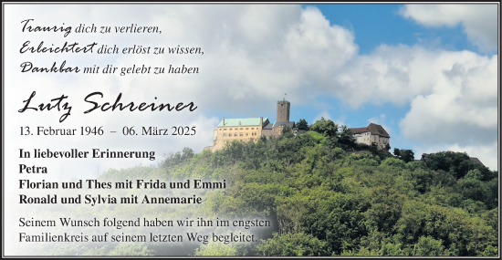 Traueranzeige von Lutz Schreiner von Märkische Oderzeitung
