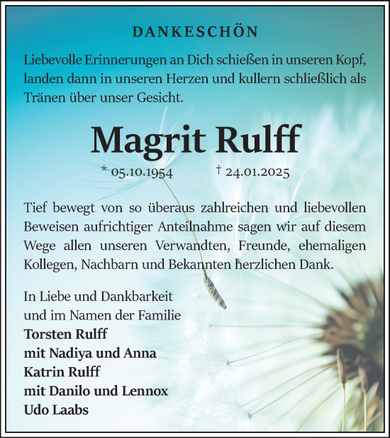 Traueranzeige von Magrit Rulff von Märkische Oderzeitung