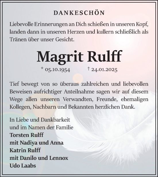 Traueranzeige von Magrit Rulff von Märkische Oderzeitung