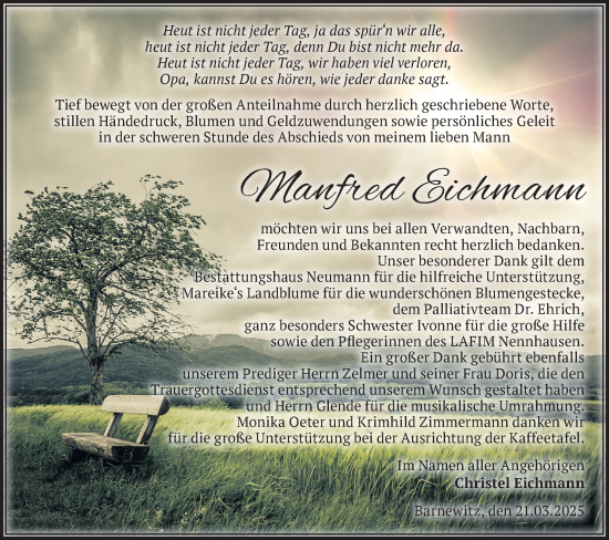 Traueranzeige von Manfred Eichmann von Märkische Oderzeitung