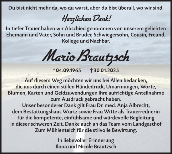 Traueranzeige von Mario Brautzsch von Märkische Oderzeitung