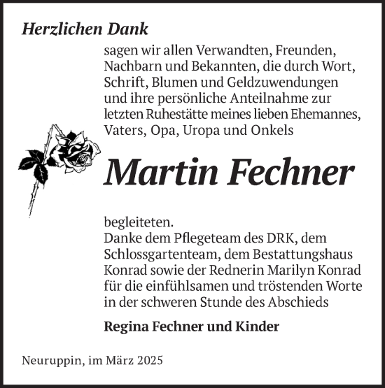 Traueranzeige von Martin Fechner von Märkische Oderzeitung
