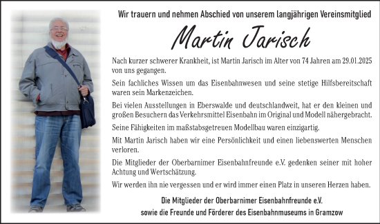 Traueranzeige von Martin Jarisch von Märkische Oderzeitung