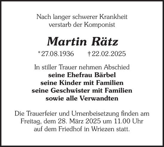 Traueranzeige von Martin Rätz von Märkische Oderzeitung