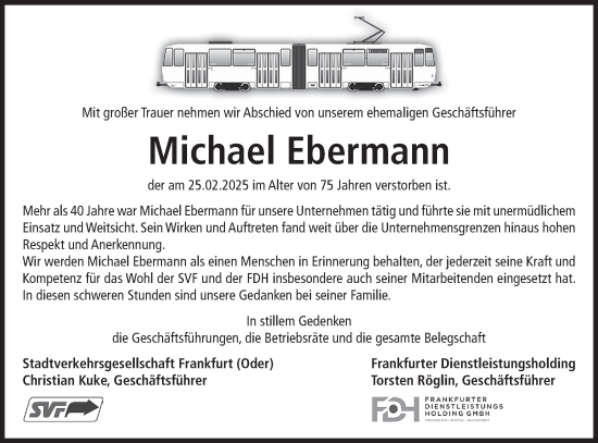 Traueranzeige von Michael Ebermann von Märkische Oderzeitung